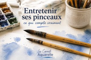 Pinceaux d'aquarelle petit-gris Isabey et lavis bleus sur papier aquarelle – entretien des pinceaux d'aquarelle.